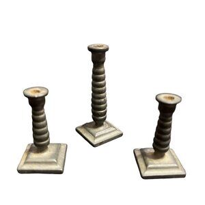 Vtg Petite MIni Pewter Twisted Candle Holders Candle Stick